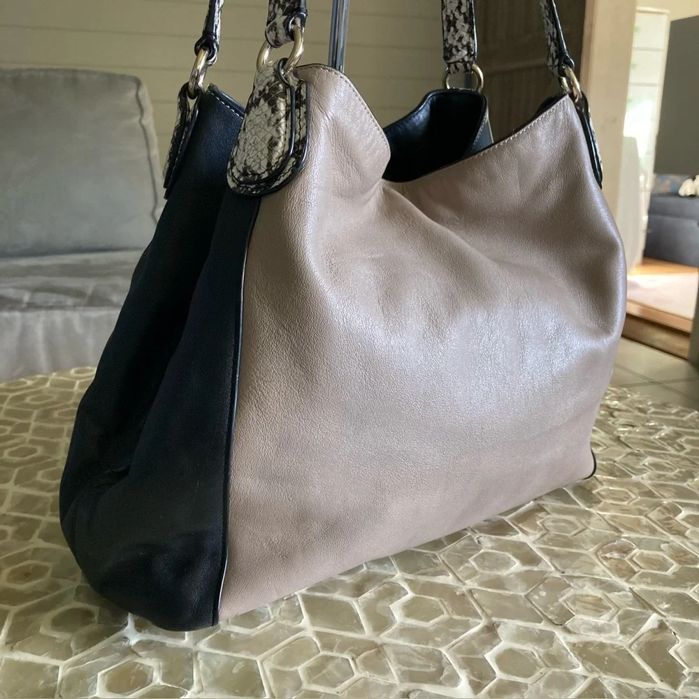 Coach Edie 31 Color-Blocked Shoulder Bag in natural/black